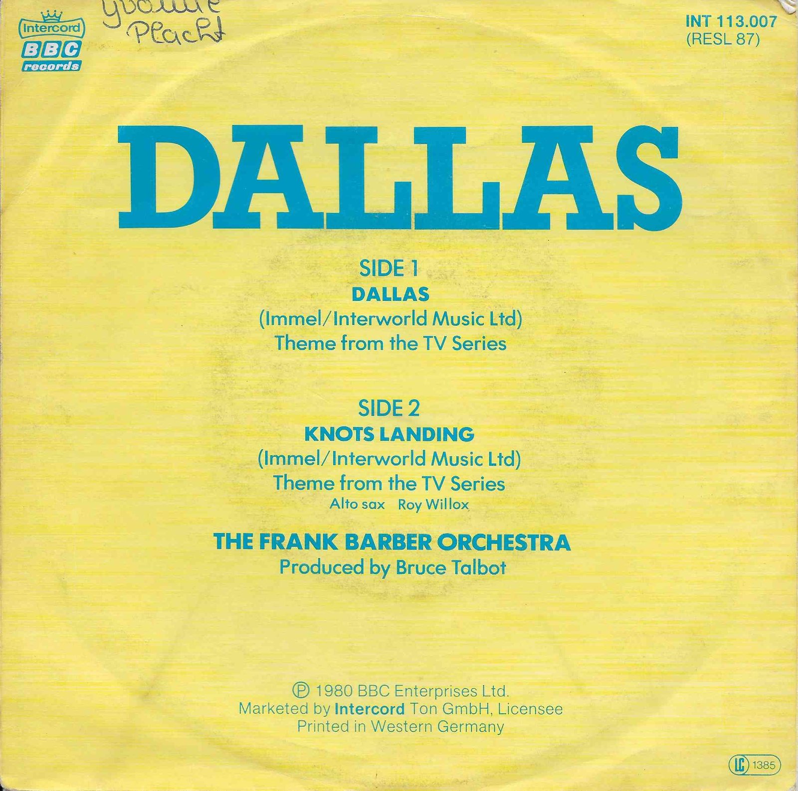 Picture of INT 113.007 Dallas by artist Jerrold Immel from the BBC records and Tapes library